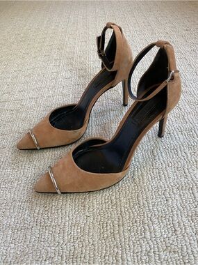 Alexander Wang Tan Suede Kim Ankle-Strap Heels, size 7